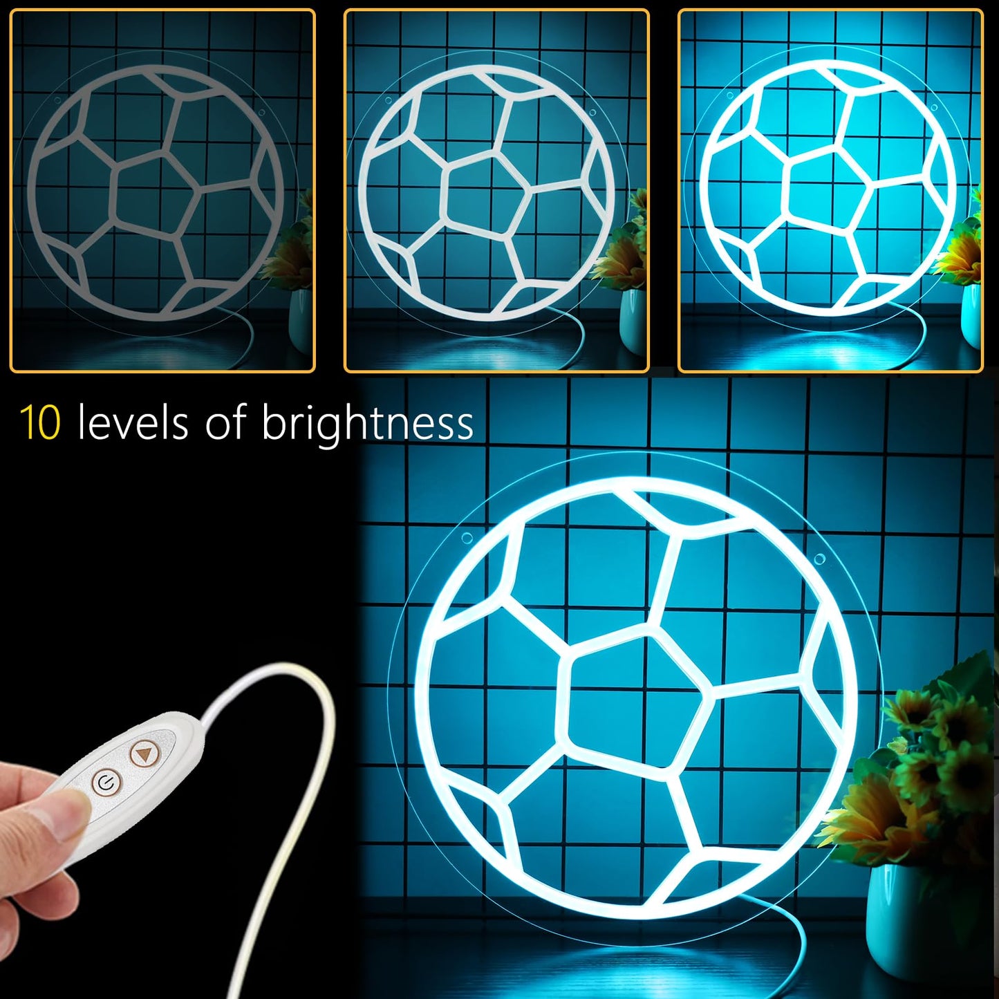 Neonawall Large Soccer Neon Sign, 16 Inch USB Powered Dimmable Neon Light, Sports Theme Wall Decor for Man Cave Bedroom Gym Home Game Room, Soccer Match Day Decor, Gift for Men Teen Boys Fans