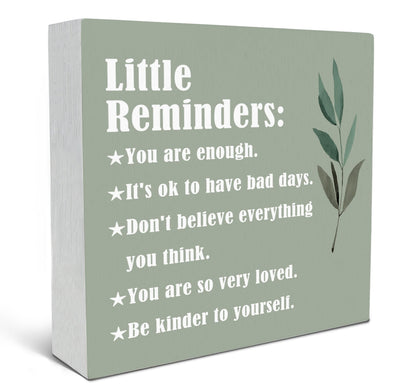 SRADMO Inspirational Little Reminders Wood Box Sign Desk Decor, Inspirational Desk Decor, College Motivational Positive Affirmation Gifts Box Sign For Office Home Dorm Tabletop Shelf Decoration(Greeen)