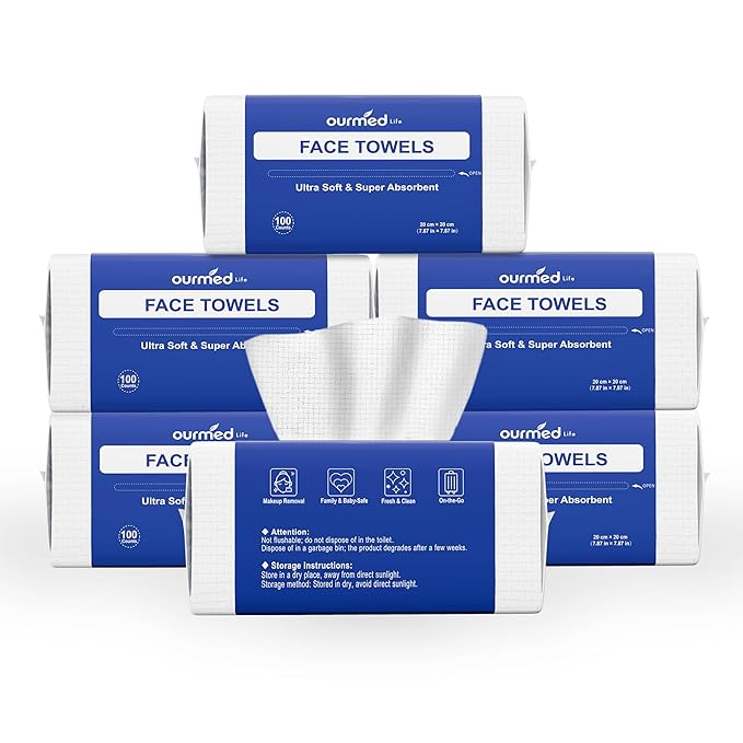 Ourmed Life Face Towels, Disposable Biodegradable Clean Facial Wash Cloth