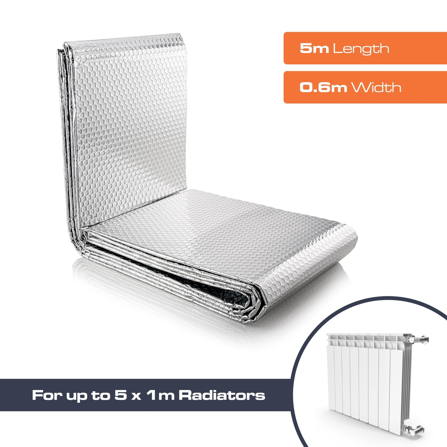 SuperFOIL Radpack Radiator Insulation Reflective Foil - 0.6m x 5m - Enhances Radiator Efficiency - Easy to Install, Adhesive Pads Included