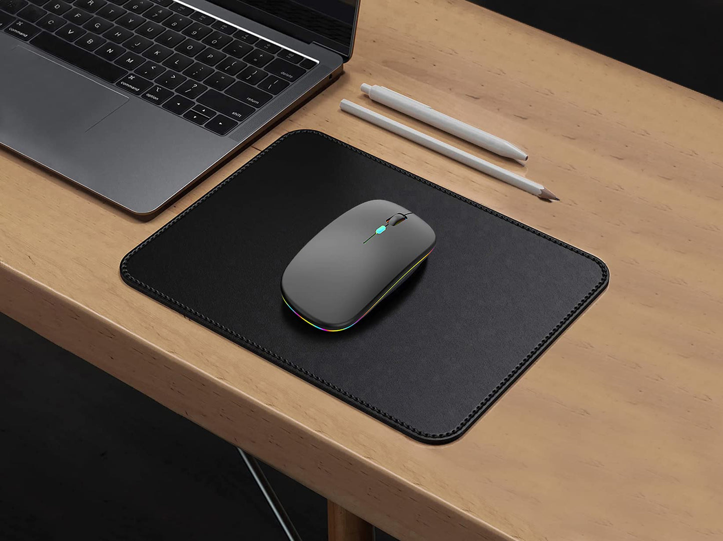 Wireless Bluetooth Mouse Rechargeable Laptop Mice with LED Lights Silent Slim Use(BT5.2 and 2.4G Portable USB Receiver)Dual Mode Computer Mouse for Laptop/iPad/Tablet/Apple/Computer/Mac(Black)