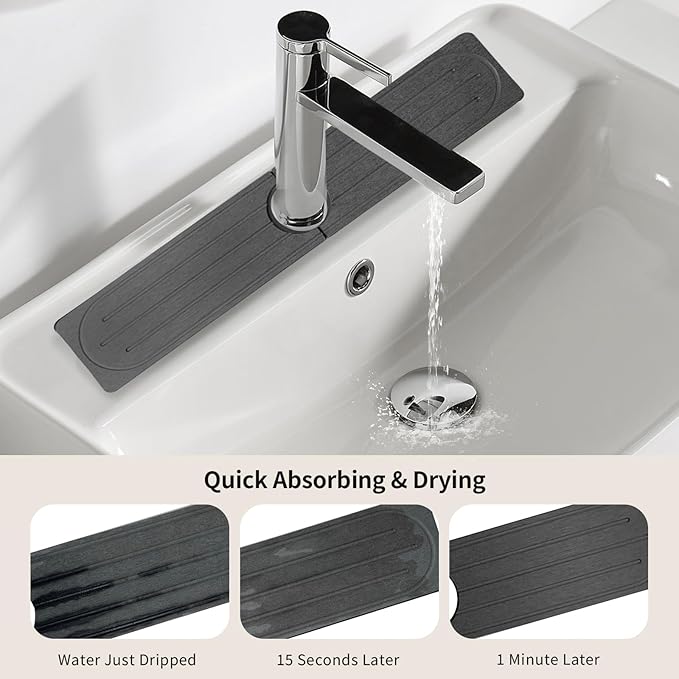Stone Faucet Mat for Kitchen Sink, Diatomite Fast Drying Absorb Moisture Tray