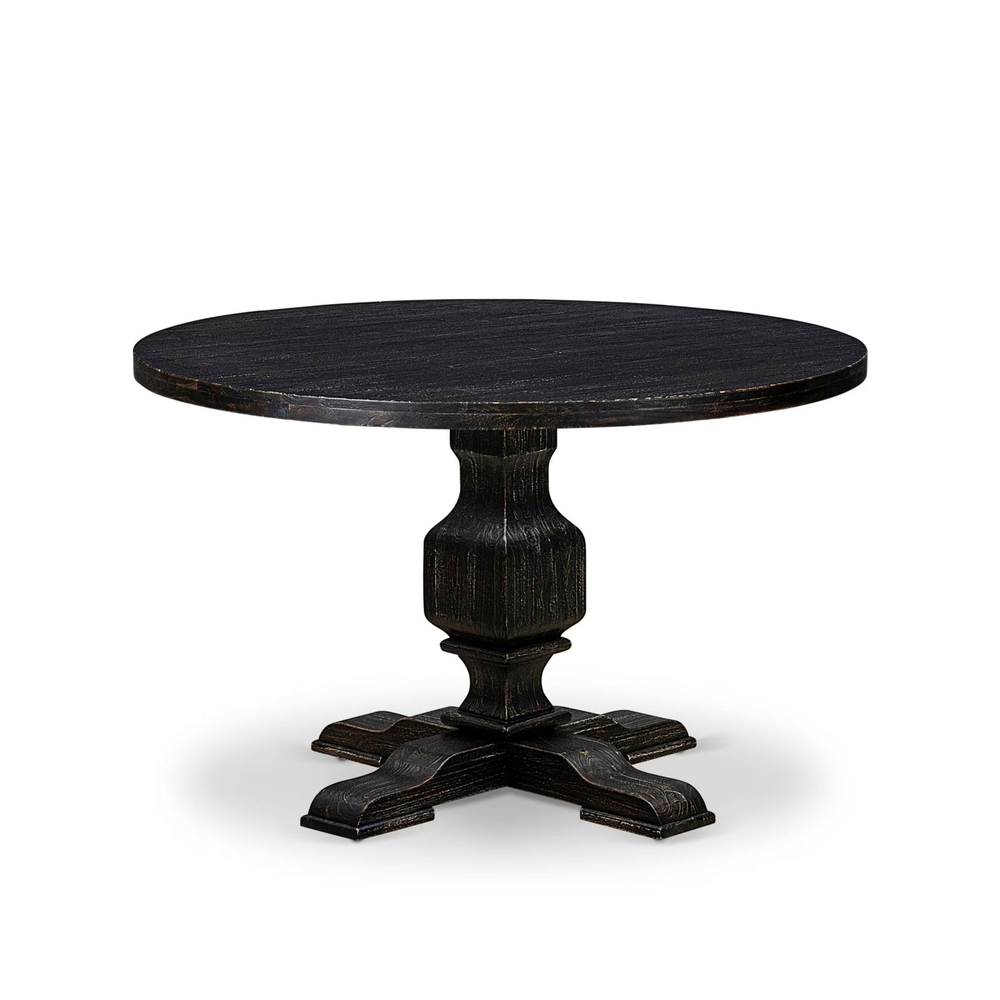 Luxe by East West Furniture - I3AM7-411-28 7-Piece Dinner Table Set Contains a Round Wood Dining Table and 6 Beige Polyester Chairs with High Back, Sand Blasting Black Finish.