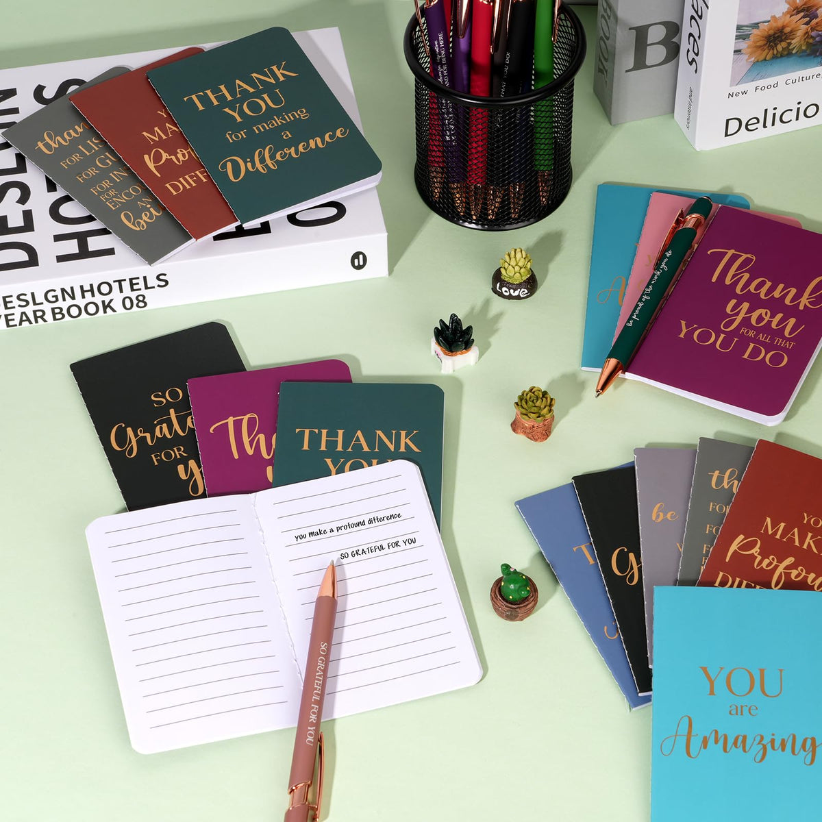 96 Pcs Thank You Gifts Bulk Motivational Pens Inspirational Notepads Set, Mini Motivational Notebooks and Ballpoint Pens, Inspirational Appreciation Gifts for Employee Teacher Staff Volunteer Coworker