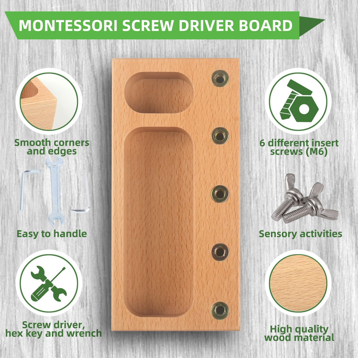 MEROCO Montessori Screwdriver Board Set for Kids 2-5 Years, Wooden Educational Learning Sensory Nuts and Bolts for Toddlers, Preschool STEM Waldorf Gift