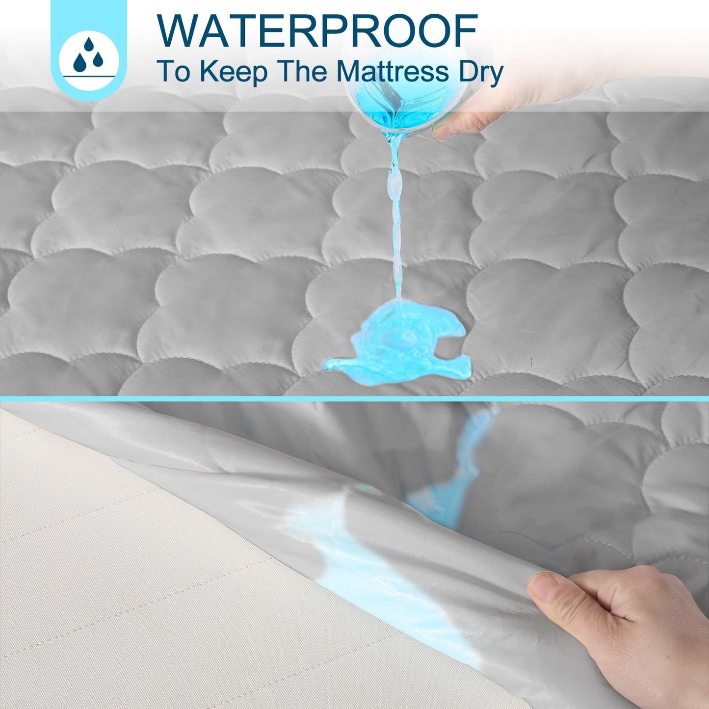 Queen Air Bed Mattress Pad with 15-24 Inch Deep Pockets - Waterproof Protector for Warm Sleep & Cold Air Insulation,Perfect for Camping, Guest Bed, Pets & Overnight Visitors-Gray