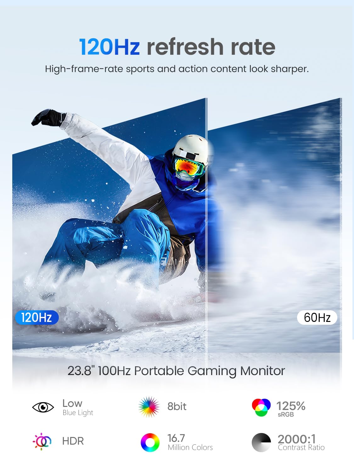 UPERFECT QLED 24” Portable Monitor 120Hz 125% sRGB 400Nits w/Kickstand & VESA, FreeSync HDR Large Gaming Screen with HDMI USB C for Work & Gaming, 3 Narrow Edge External Matte Display for PC Laptop