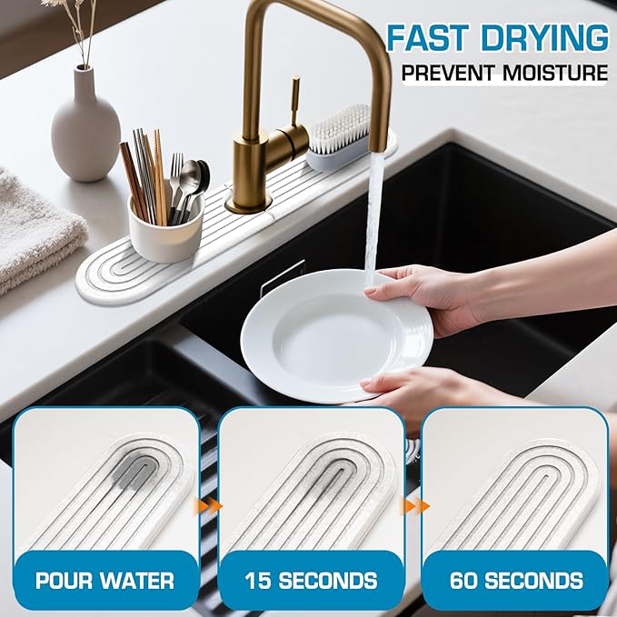 Diatomite Stone Faucet Mat For Kitchen Sink-Absorbent Fast Drying Stone Sink