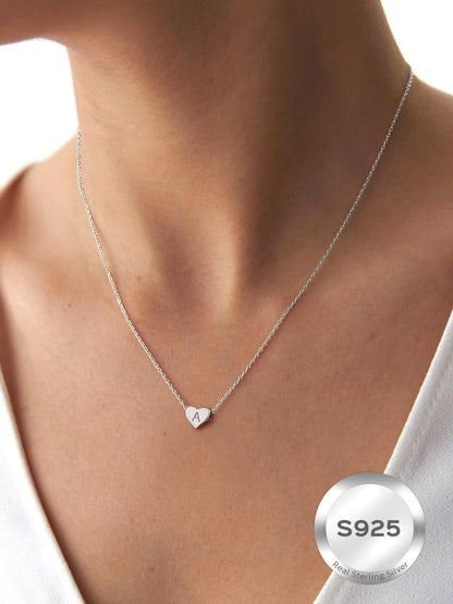 ChicSilver Monogram Necklace Gift for Women 925 Sterling Silver Heart Script Initial Jewelry Letter Pendant Halloween Necklace (Letter L)
