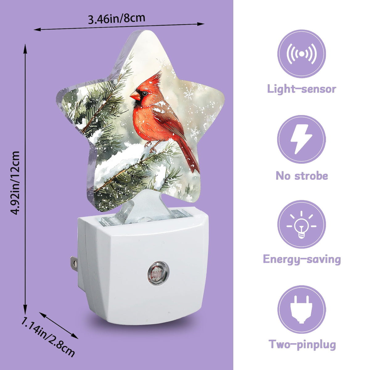 Cardinal Bird Decorative Nightlight Plug in Wall,Christmas Star Shaped Night Light with Built in Sensor for Home Decor,Kitchen Hallway Stairs Desk Lamp