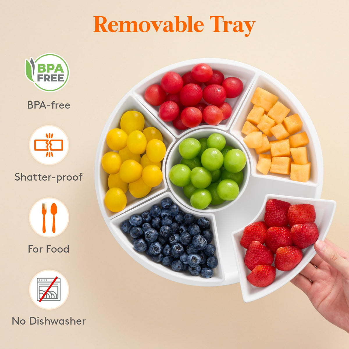 Lifewit Plastic Rotating Divided Serving Tray, Chips and Dip Serving Dish Bowl for Party Entertaining, 29 cm/11.5" Round Divided Platters, Lazy Susan Organizer for Fruit/Veggie/Snack/Candy/Taco/Cheese
