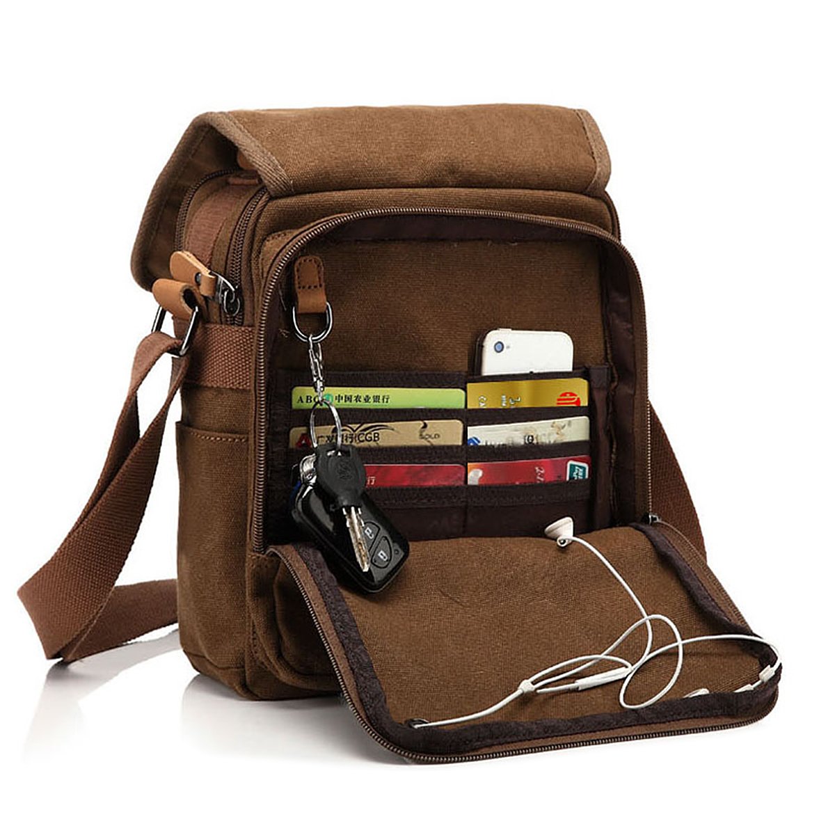 CHEREEKI Canvas Bag, Shoulder Bag Messenger Bag with Multiple Pockets (Hold 10 inch Tablet, Kindle)