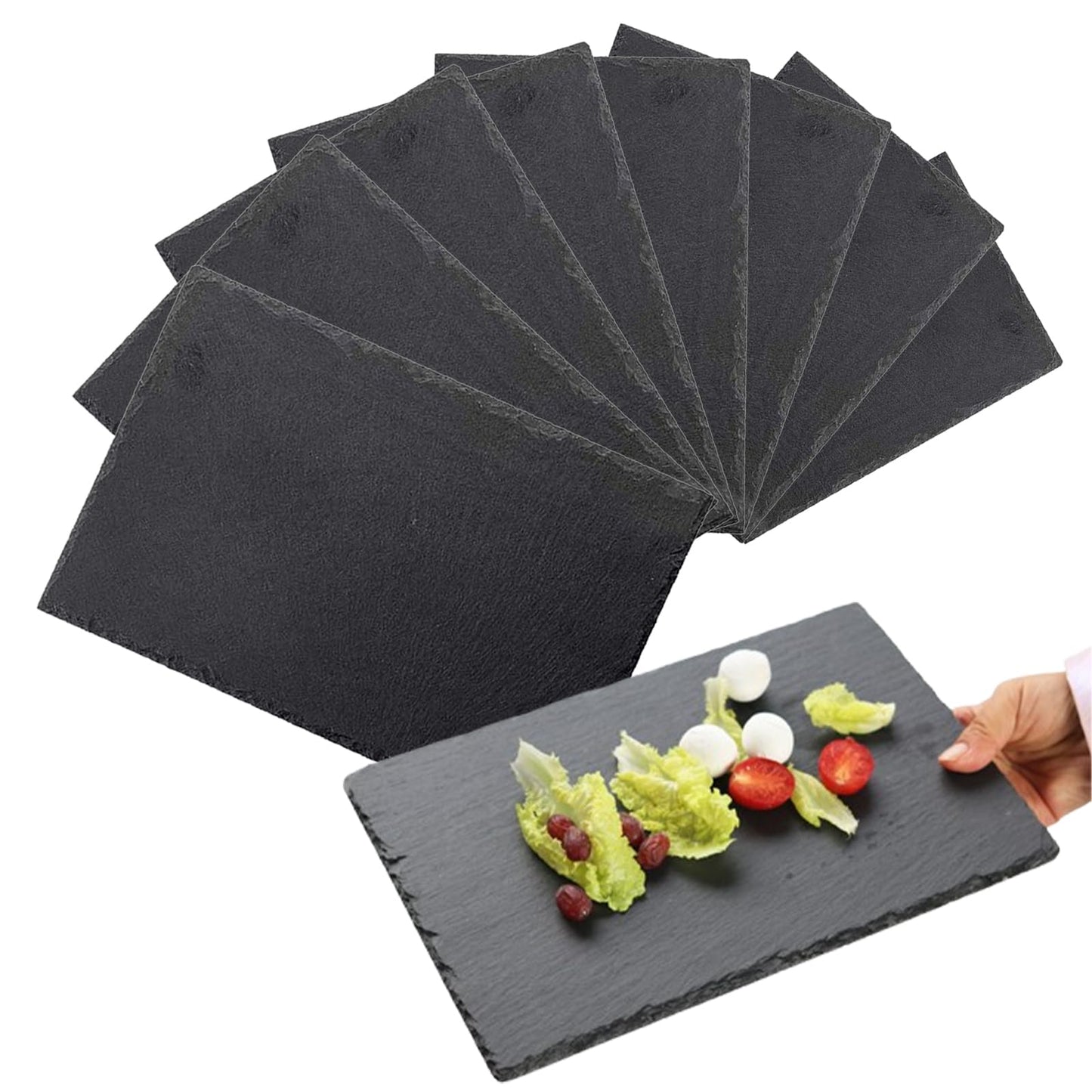 Hyuetrsa15Pcs Slate Cheese Boards, Natural Black Slate Charcuterie Boards with Chalk Surface for Laser Engraving DIY, 8" x 4" Mini Stone Plates for Party Sushi Serving Tray, Gift Ready