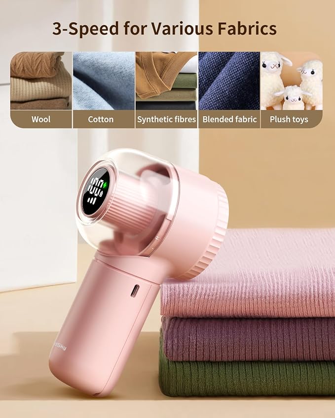 Fabric Shaver with Lint Brush, Large Lint Shaver with Digital Display, 3-Speeds