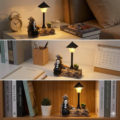 No Face Lamp, No Face Night Light Battery Operated Resin Mini Lamp, Warm White Decorative Desk Light for Bedroom, Bookshelf, Home Decor, Gift for Anime Fans