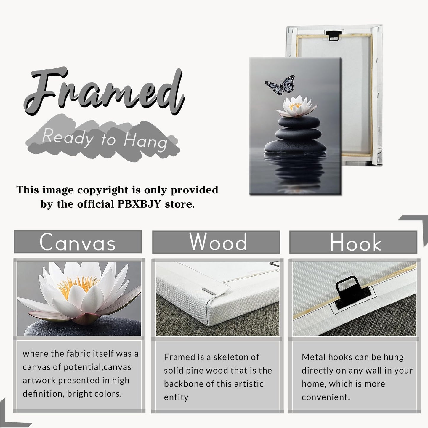 PBXBJY Zen Bathroom Decor Lotus Flower Wall Art Office Meditation Poster Stone in Water Canvas Prints Spiritual Artwork Spa Decor (Gray, (12.00" x 18.00"))
