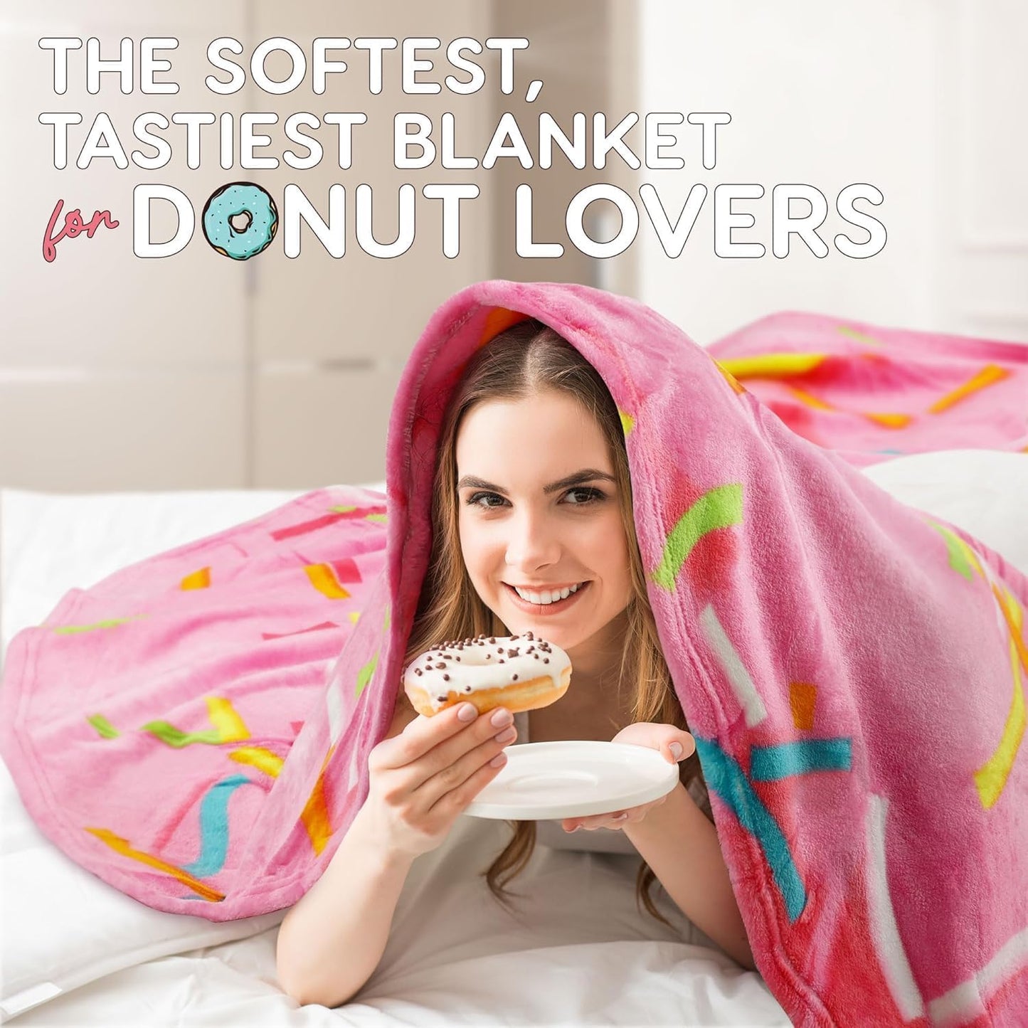 Zulay Giant Double Sided Glazed Donut with Gift Box Packaging - Novelty Blanket for Adults & Kids - Soft Flannel Round Glazed Donut Blanket for Indoors, Outdoors, Travel, Home, 285 GSM - 71 Inches