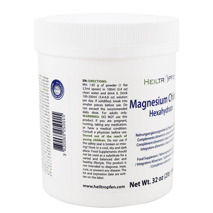 2 Pounds / 907 g Magnesium Chloride Powder | Hexahydrate | Pharmaceutical Grade Ingredients | Crystal Powder | Pure Ph. EUR., BP, USP, 100% - Muscle Pain Relief | Heiltropfen®