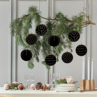 Velvet Christmas Ornaments Large Christmas Balls Ornament 4.7" Black Velvet Ornaments for Christmas Tree Balls Xmas Wedding Holiday Halloween Party Big Flocked Decorative Hanging Ornament 4 Pcs