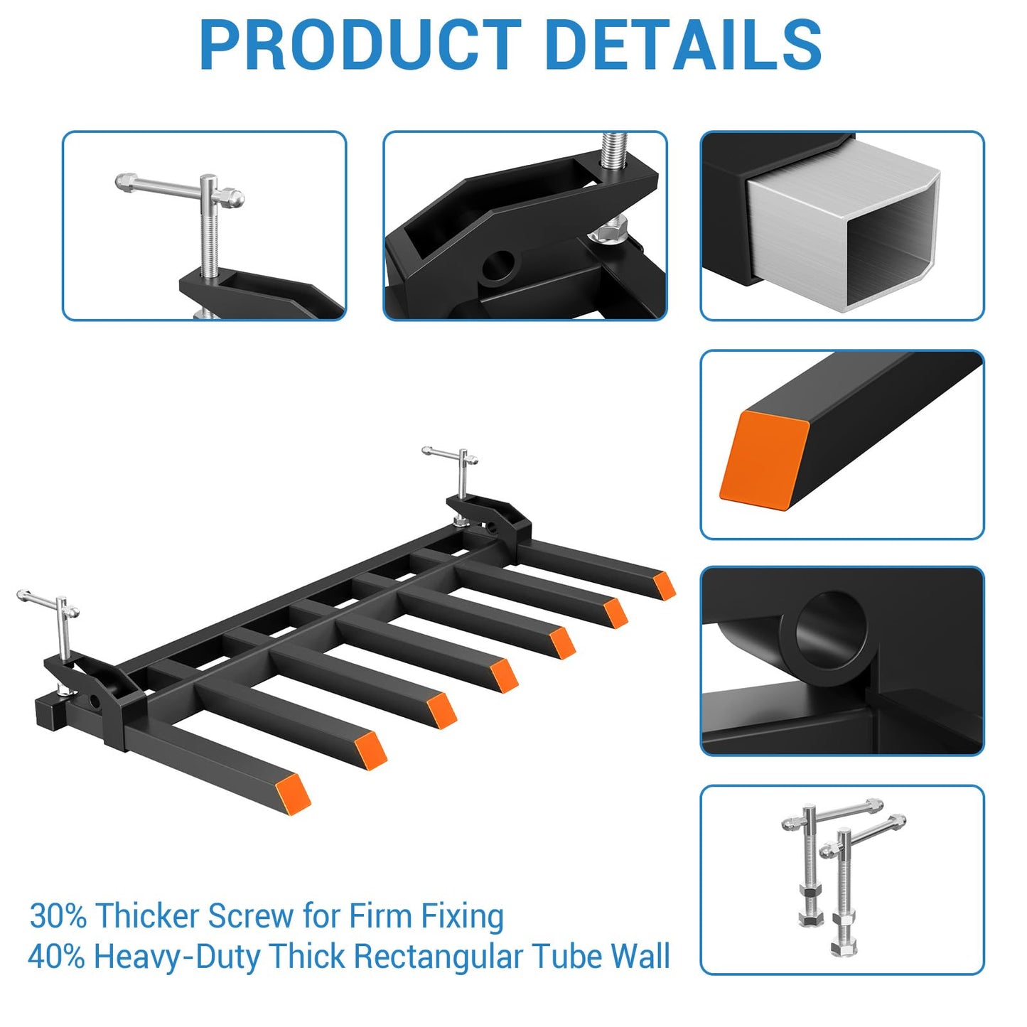 Garvee Clamp On Debris Forks to 68" Bucket, 5400lbs Capacity Heavy Duty Clamp On Pallet Forks Bucket Forks Attachments Fit for Loader Bucket Skidsteer Tractor