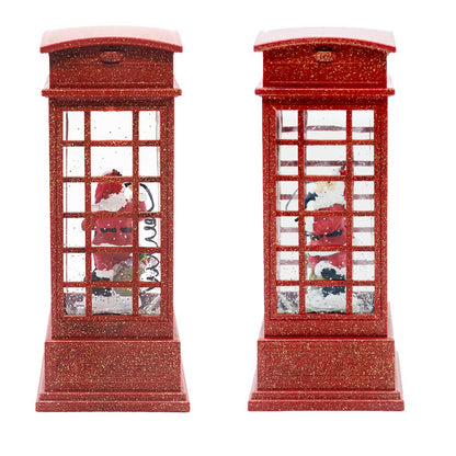 Eldnacele Christmas Snow Globe Lantern Phone Booth, Swirling Water Glittering Battery Operated Festicval Ornament with Timer for Christmas Tabletop Centerpiece Home Decoration(Phone Booth)