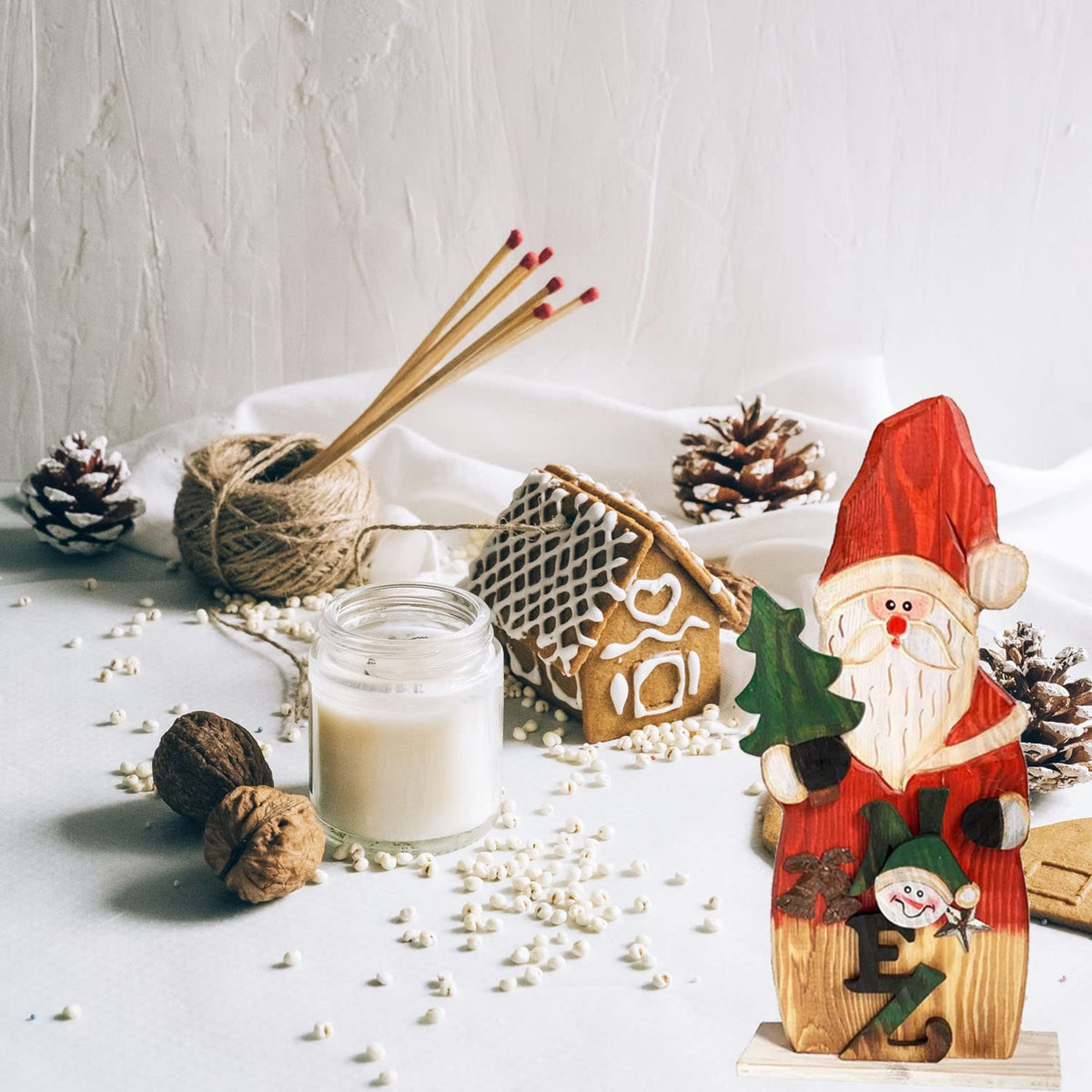 Grace Home Christmas Rustic Wood Standing Santa Claus Figurine Christmas Ornament Tabletop Mantel Centerpiece Decoration 14.5" H (Santa)