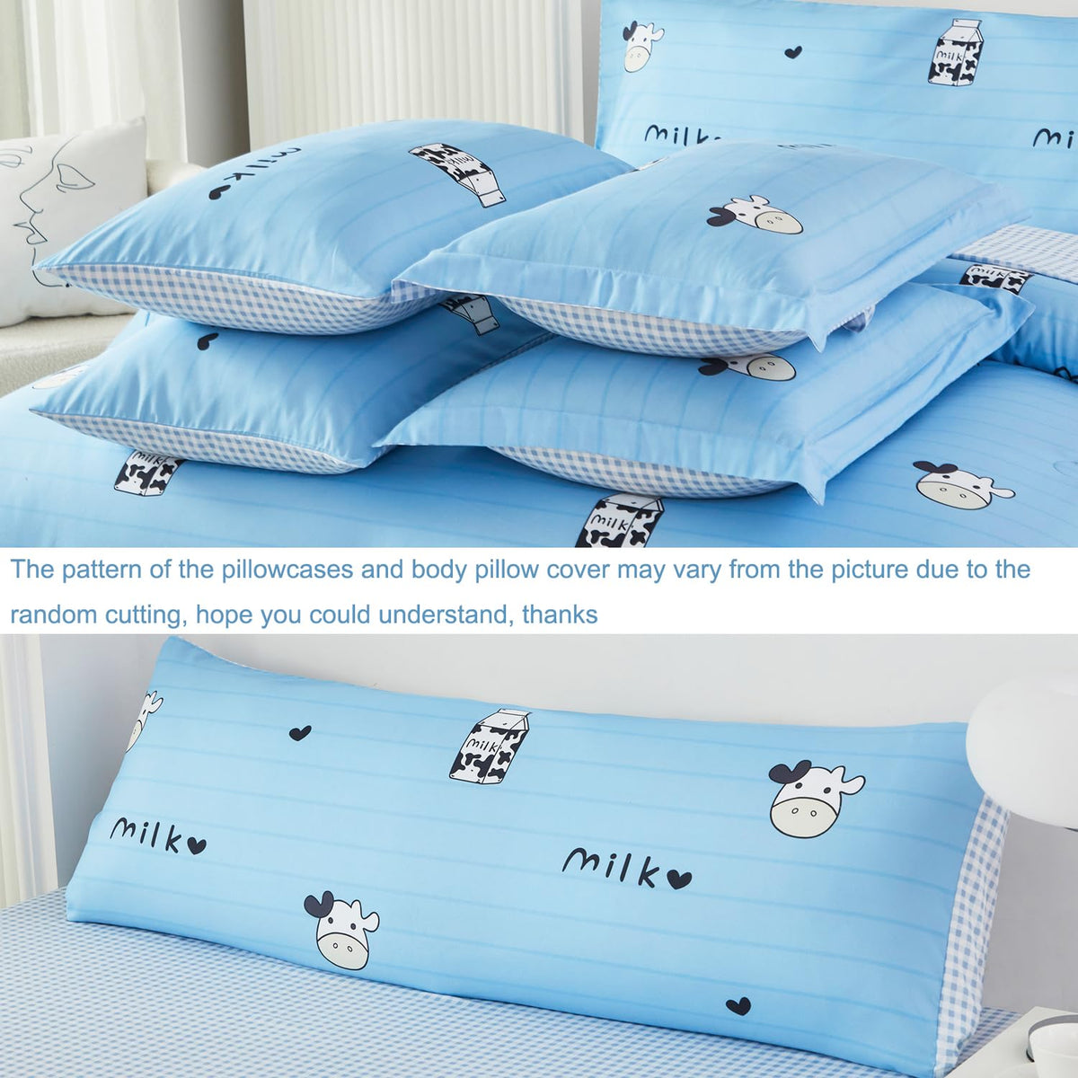 SUCSES 8 Pieces Blue Full Size Comforter Set Striped Western Kids Bedding Sets for Boys Girls Milk Cow Print Bed in A Bag with Comforter and Sheets (Blue, Full)