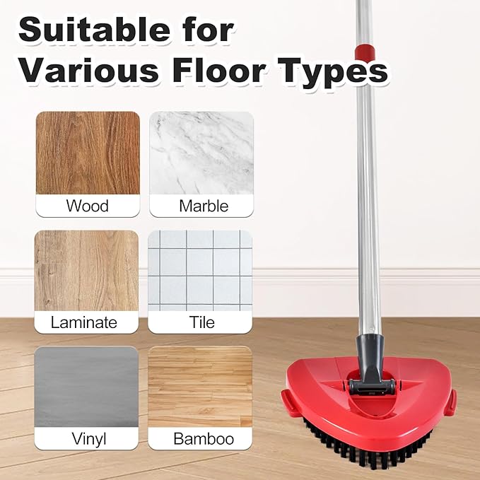 4 Part Stainless Steel Spin Mop Handles, Mop Base & Upgrade Scrub Brush Combo