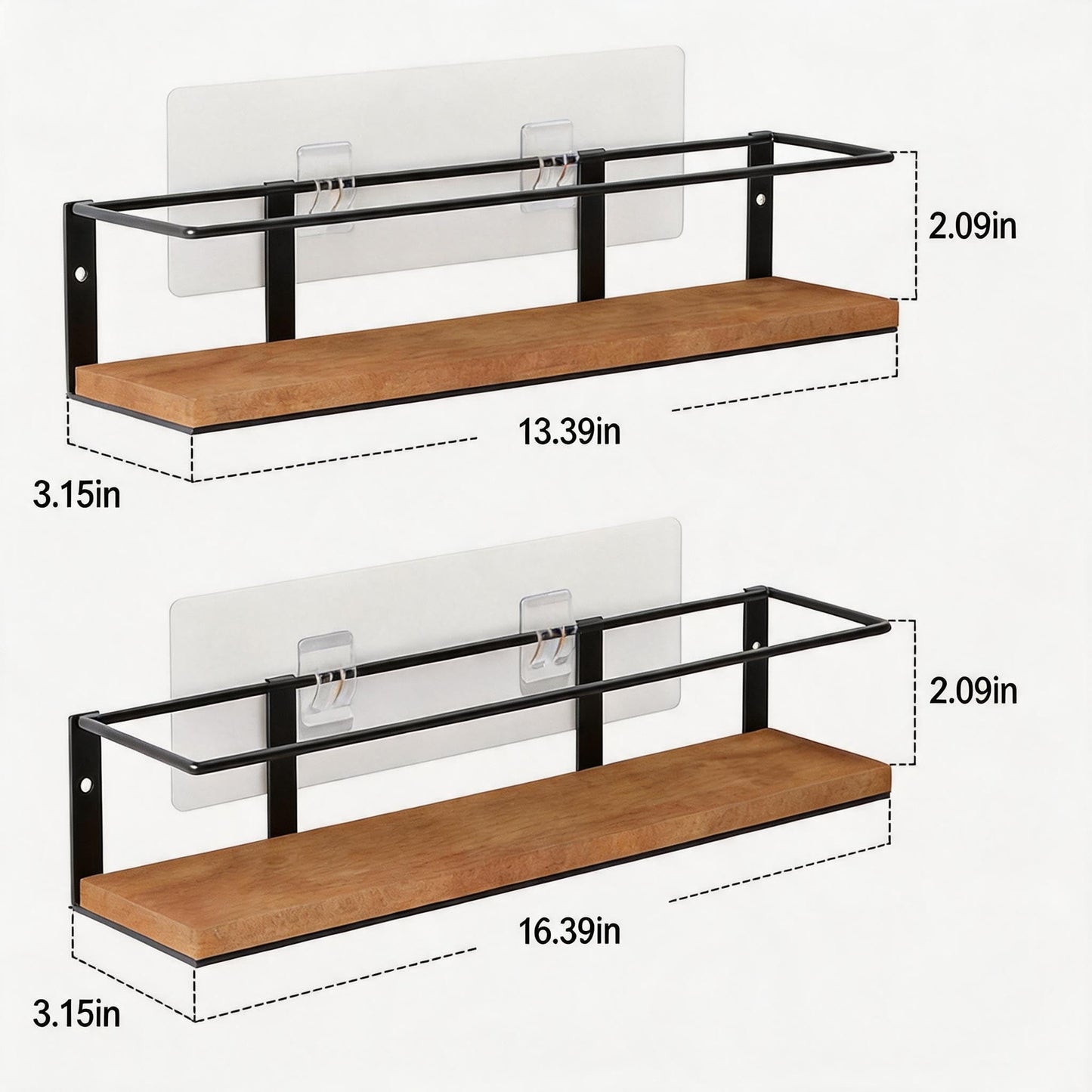 GIGIFTREE Spice Rack Self-Adhesive or drilling, Rustic Style Hanging Spice Rack, Spice Organization for Cabinet Door or Wall Mount, Over The Stove, Kitchen Wall, 2-Pack