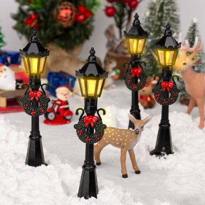 Christmas Mini Street Light Models, 4 Pcs Mini Street Lamp Dollhouse Streetlight Models, Miniature Christmas Village Pathway Lantern Post for DIY Micro Landscape Fairy Garden Accessories
