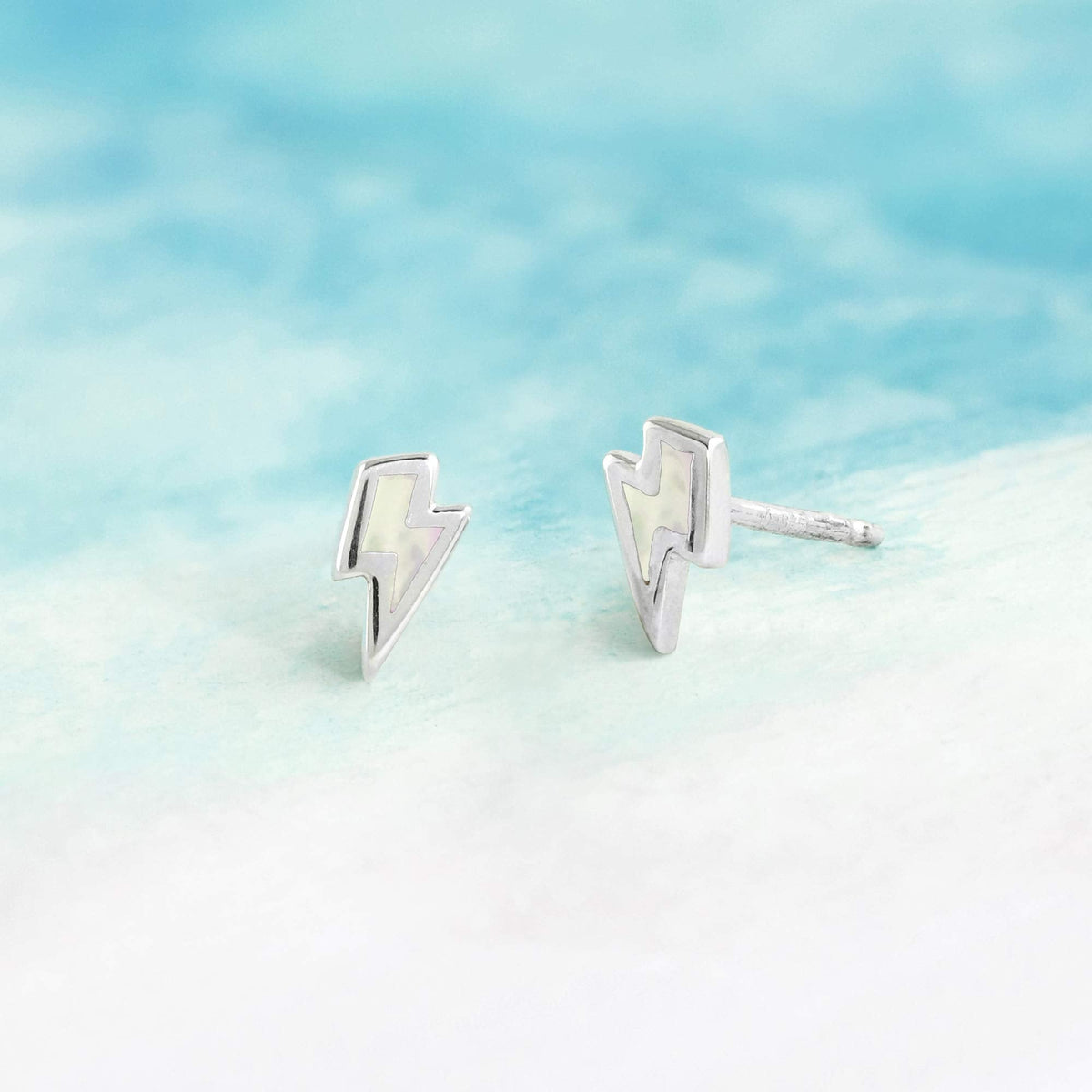 Boma Jewelry Sterling Silver Lightning Bolt Stud Earrings (Mother of Pearl)