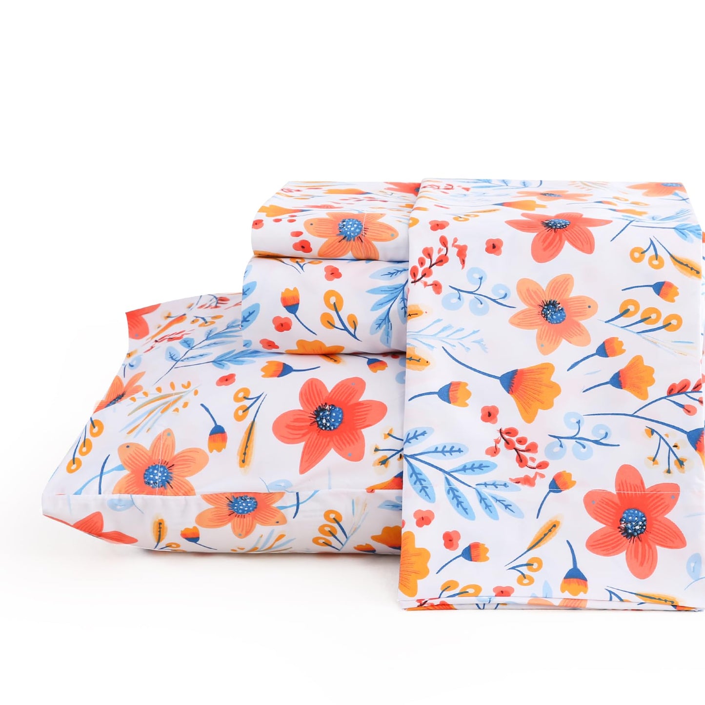 JSD Floral Printed Sheet Set Full Size, 4 Piece Spring Pattern Microfiber Bed Sheets Deep Pocket, Oeko-TEX Certified