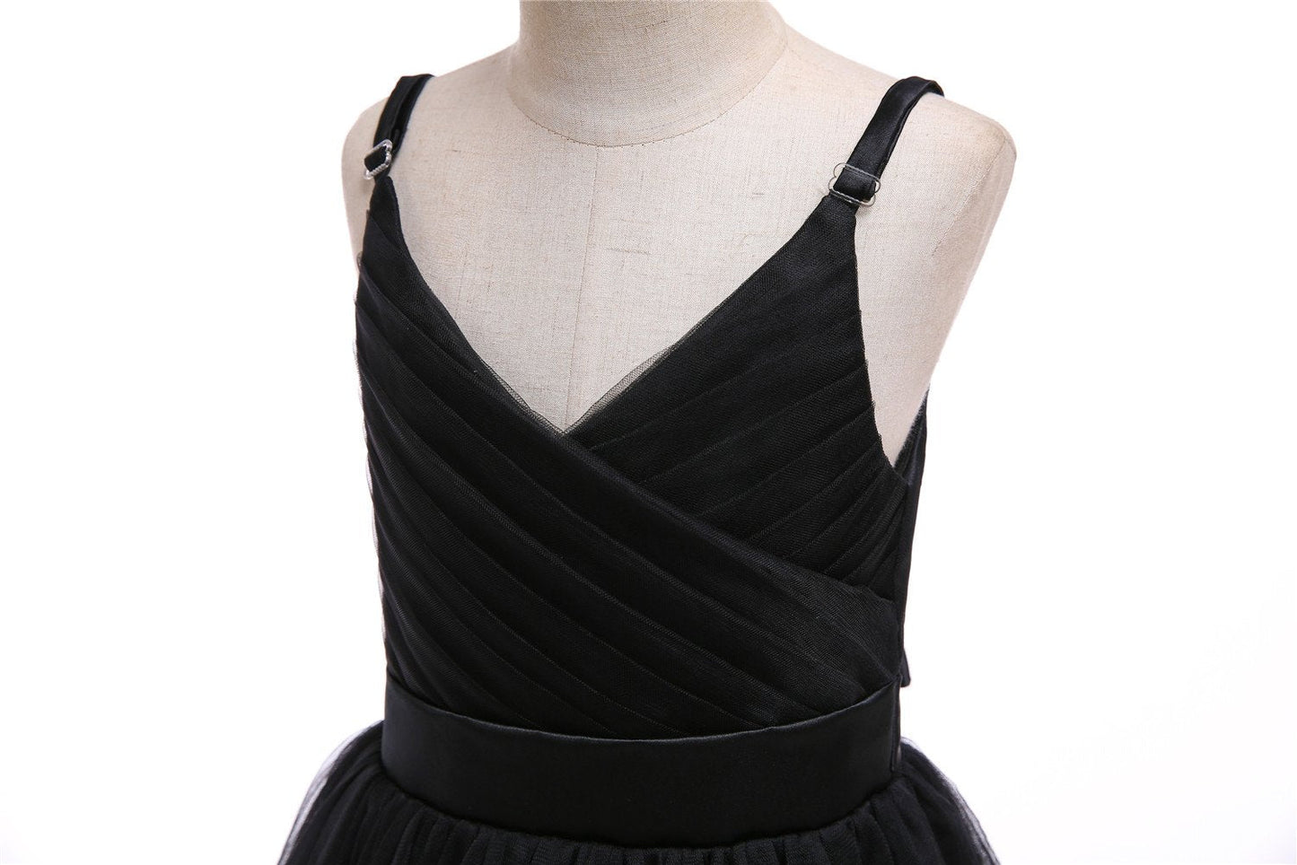 Glamulice Kids Funeral Flower Girls Black Dress Lace Bridesmaid Long A Line Wedding Pageant Dresses Tulle Spaghetti Strap Party Gown Christmas Holiday Evening Prom Princess Birthday Gown 11 12