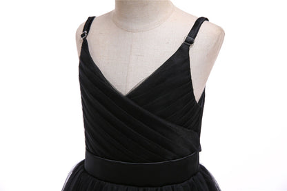 Glamulice Kids Funeral Flower Girls Black Dress Lace Bridesmaid Long A Line Wedding Pageant Dresses Tulle Spaghetti Strap Party Gown Christmas Holiday Evening Prom Princess Birthday Gown 11 12