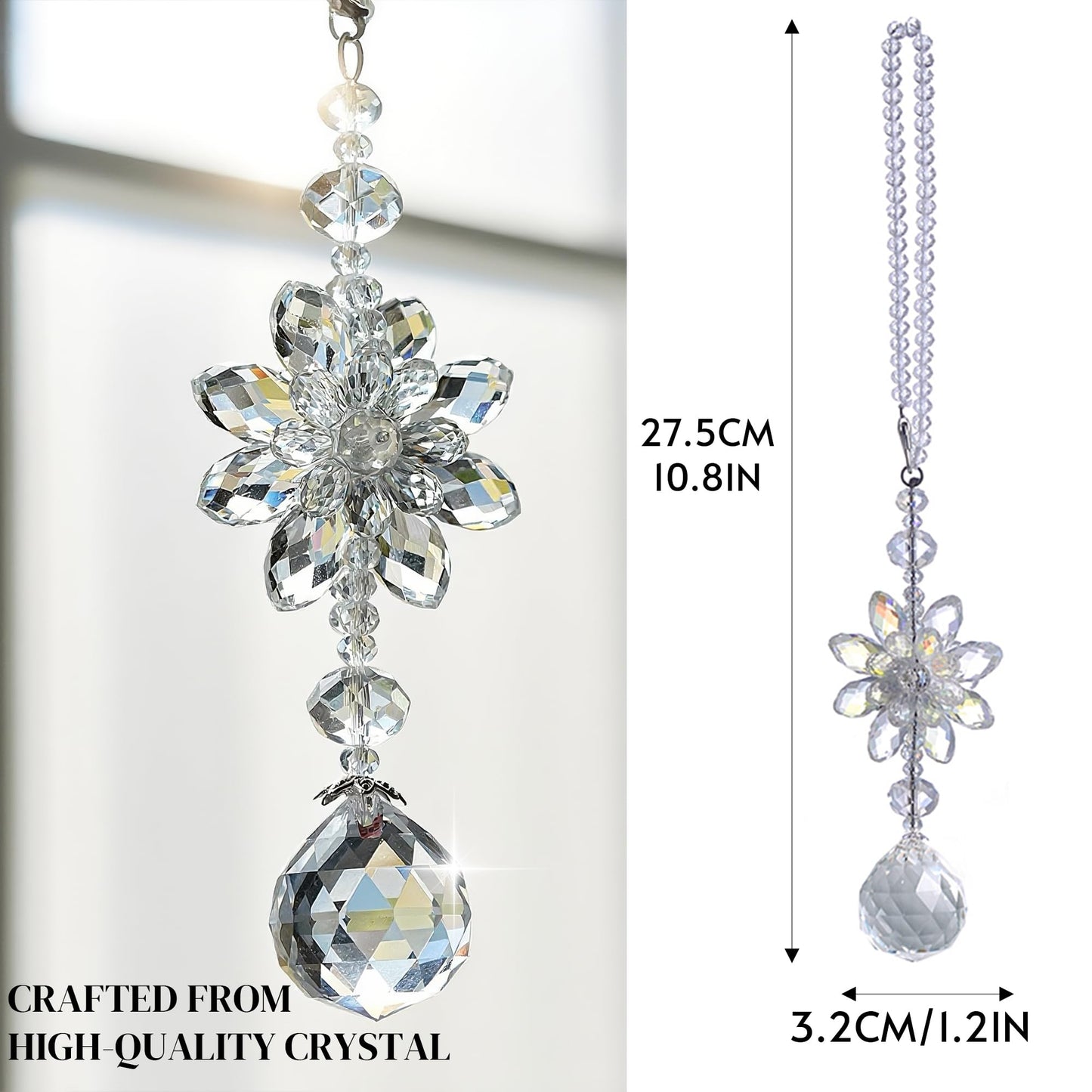 H&D HYALINE & DORA Clear Hanging Crystal Ball Prisms Flower Fengshui Ornament Suncatcher Rear View Mirror Car Charm Decor