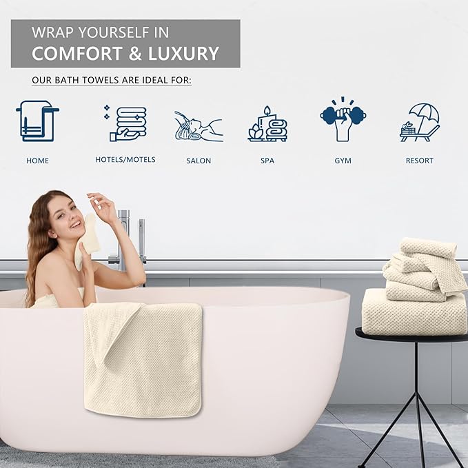 8 Piece Bathroom Towel Set |2 Oversized Bath Towels, 2 Hand Towels, 4