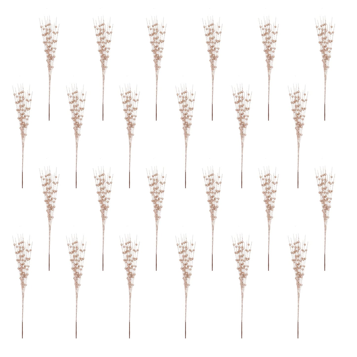 5th LILY 24 PCS Artificial Glitter Holly Berry Stem Ornaments Berry Picks Branches Glittery Bead Sticks for Christmas Tree Decorations Wreath Vase and Home Decor,Champagne
