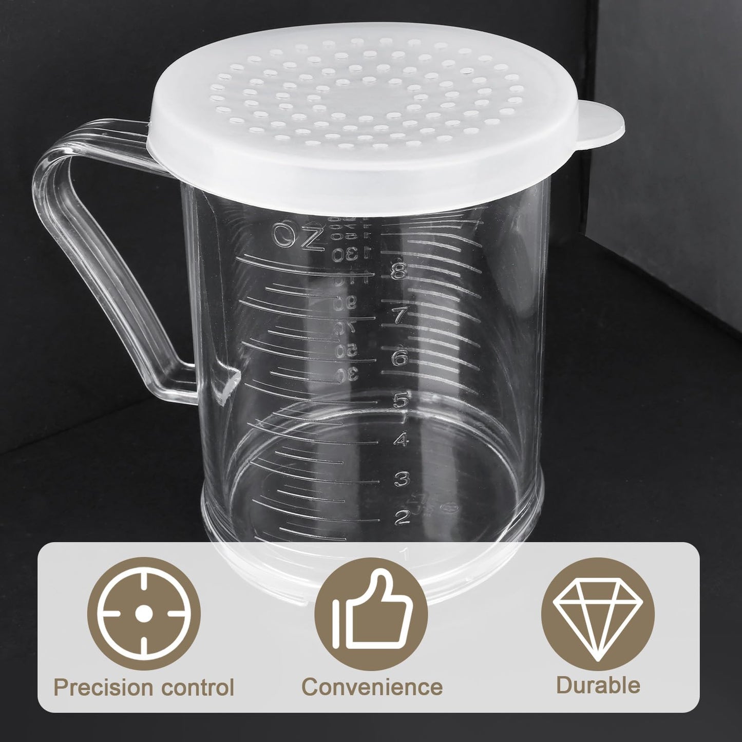 22513 Plastic Dredge Shaker with 3 Snap-on Lids, 10 oz Seasoning Sugar Spice Dispenser