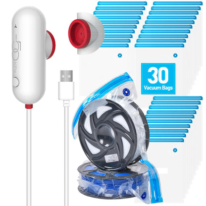 Vacbird 3D Printer Accessories Upgrade Vacuum Kit, 30pcs 3D Filament Vacuum Bags with USB Pump (30 * 34cm) Reusable, for 3D Printer Filament Storage, Protect Filament from Moisture