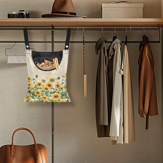 Sunflower Clothespin Bag, Hanging Laundry Bag, Hanging Storage Organizer