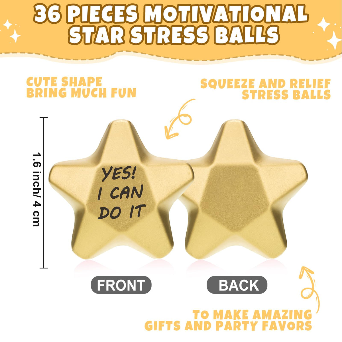 Deekin 36 Pieces Star Stress Balls Mini Foam Ball Stress Relief Squeeze Toys Mini for Kids Teens and Student Adults Gifts Bag Fillers at Work School Home(Motivational,1.6 Inch)