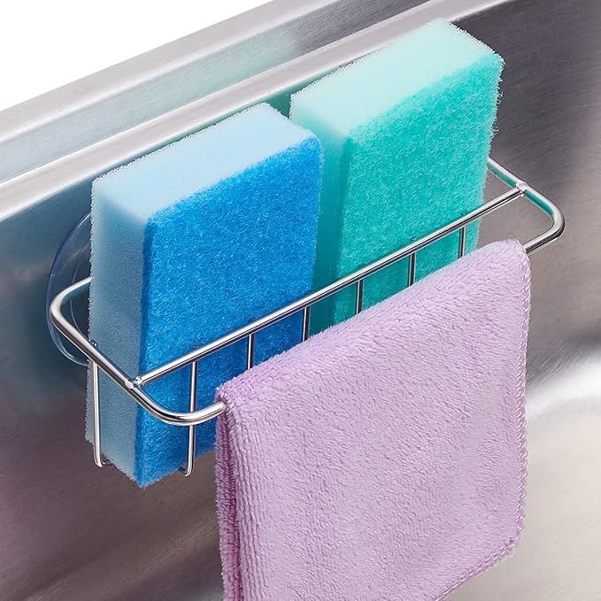 Sink Caddy Sponge Holder for Kitchen Sink Dish Cloth Hanger 2 Suspension Options
