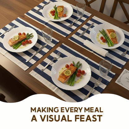 Folkulture Placemats Set of 4 (13 x 19) | 100% Cotton,Cute,Heat Resistant,Machine Washable Striped Place Mats | Blue & White Rectangular Table Placemats or Dining Table Mats