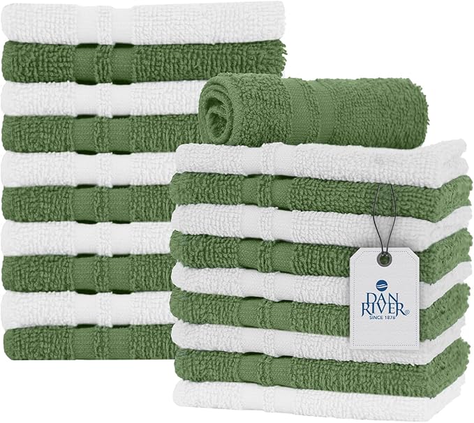 DAN RIVER 100% Cotton Washcloths 20 Pack Premium Quality Face and Body Cloth