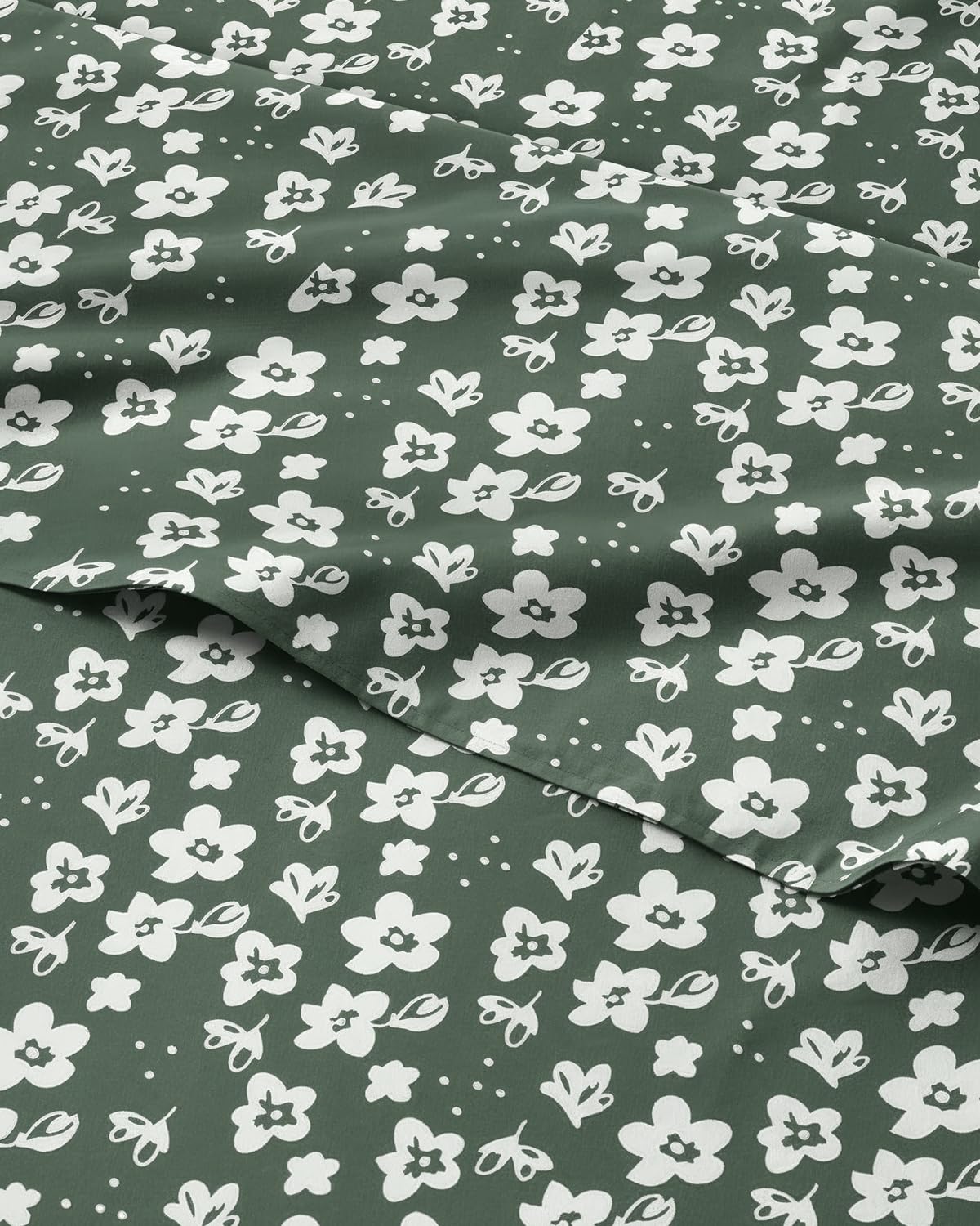 Floral Sheets - Green Floral Bed Sheet Set - 1 Flat, 1 Fitted & 2 Pillowcases w/ Deep Pockets - Comfy, Wrinkle & Fade-Free - Boho Botanical Bedding - Ultra-Soft, Breathable & Cooling - Full Size Set
