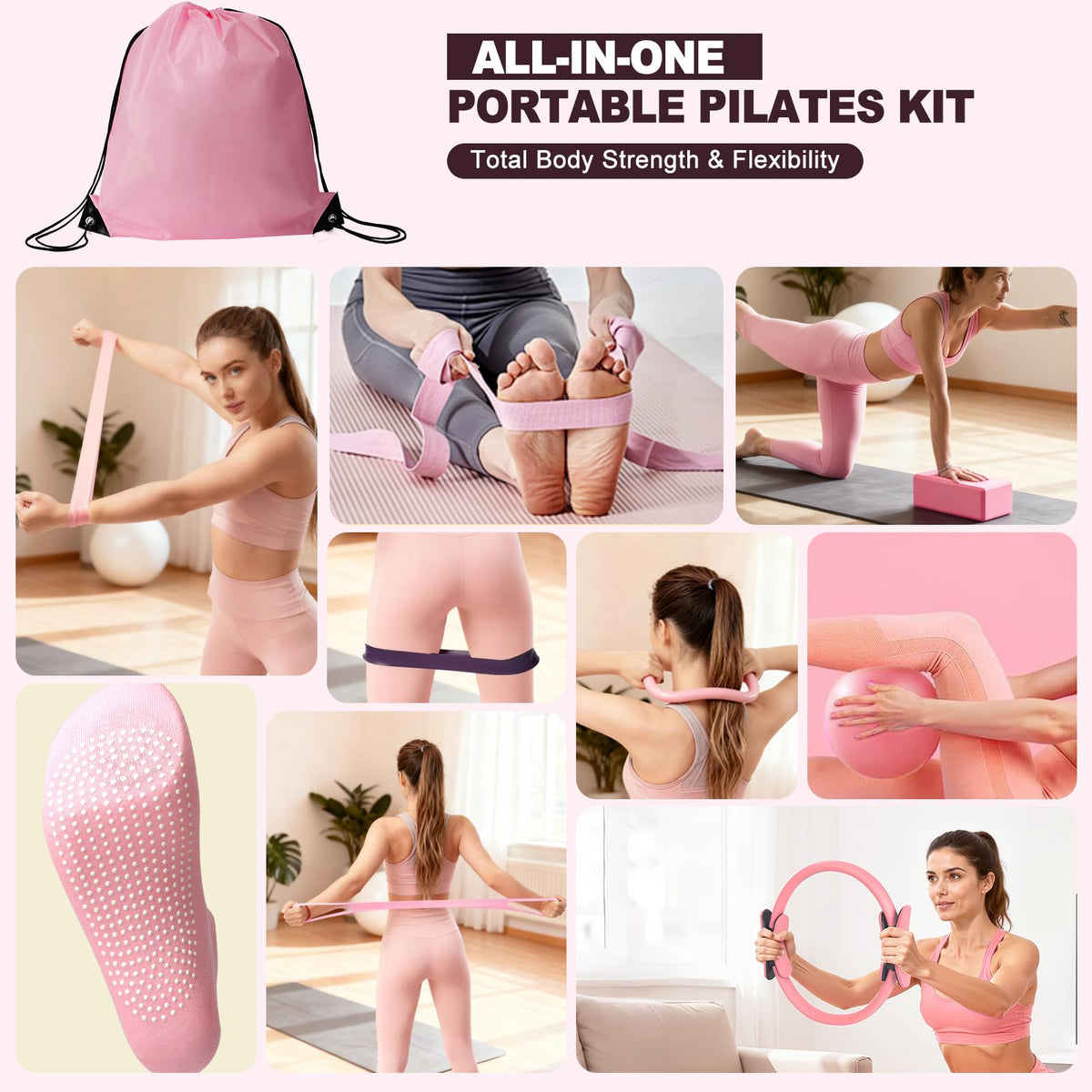TSPFUI Pilates Ring Kit for Women,Pilates Equipment with Pilates Ring and Ball, 5 Resistance Bands,Yoga Block,Workout Guide Included，Full-Body Pilates Workout Equipment Suitable for Beginners