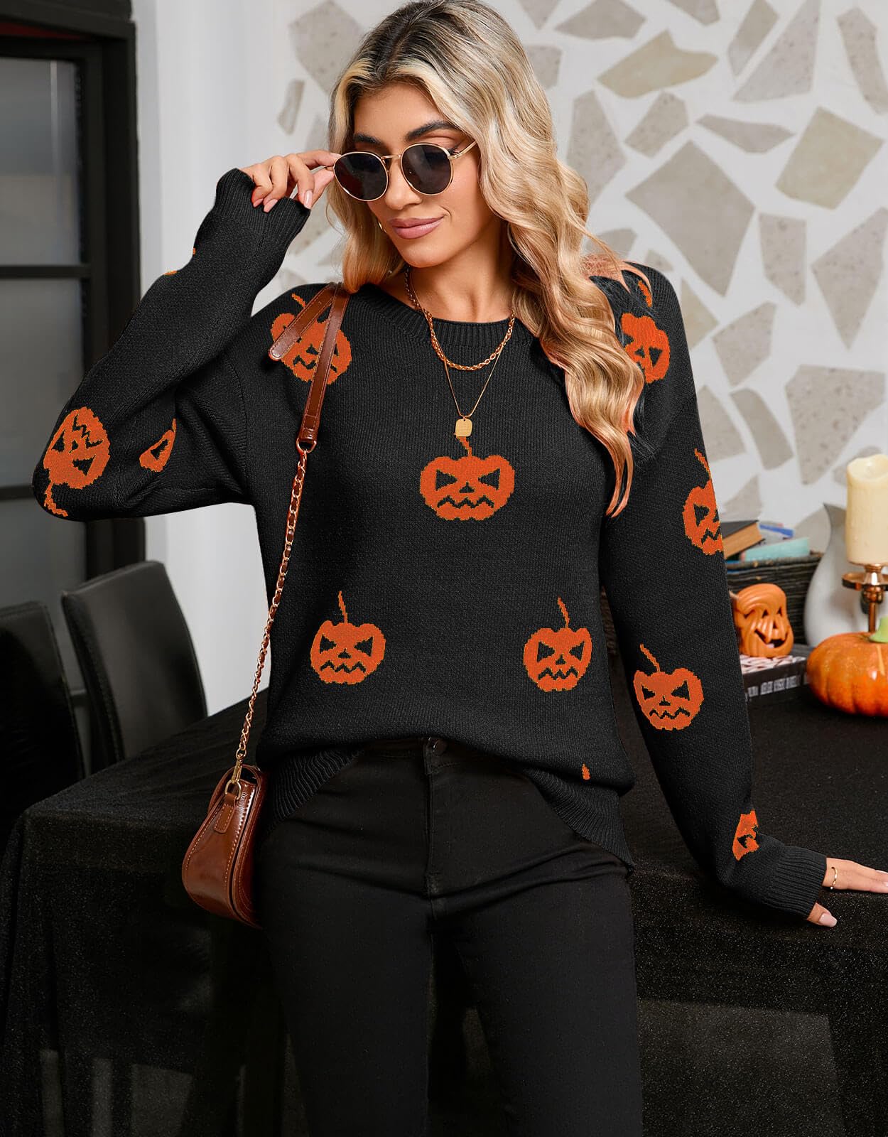Alsol Lamesa Women's Cute Heart Sweater Crew Neck Long Sleeve Pullover Halloween Sweaters for Women