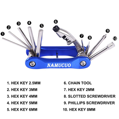 YBEKI 10-in-1 Bike Repair Kit with, 3-in-1 Tire Levers, Glueless Patches, Multifunctional Bone Wrench & Waterproof Saddle Bag | Compact Bicycle Multi-Tool Kit for Emergency Roadside Repairs