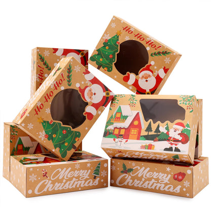 CHOUNYEE 24 Pack Christmas Cookie Boxes - 8.25"x6"x2.75" Brown Kraft Bakery Box with Window for Holiday Treats, Gift Exchange Box for Baked Goods, Cookie Tins with Lids for Gift Giving