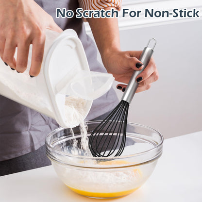 Silicone Whisk, Stainless Steel Wire Whisk Set - 3 PCS Rubber Whisks for Cooking, Non-stick Cookware, Kitchen, Balloon Egg Beater Perfect for Blending, Whisking, Black
